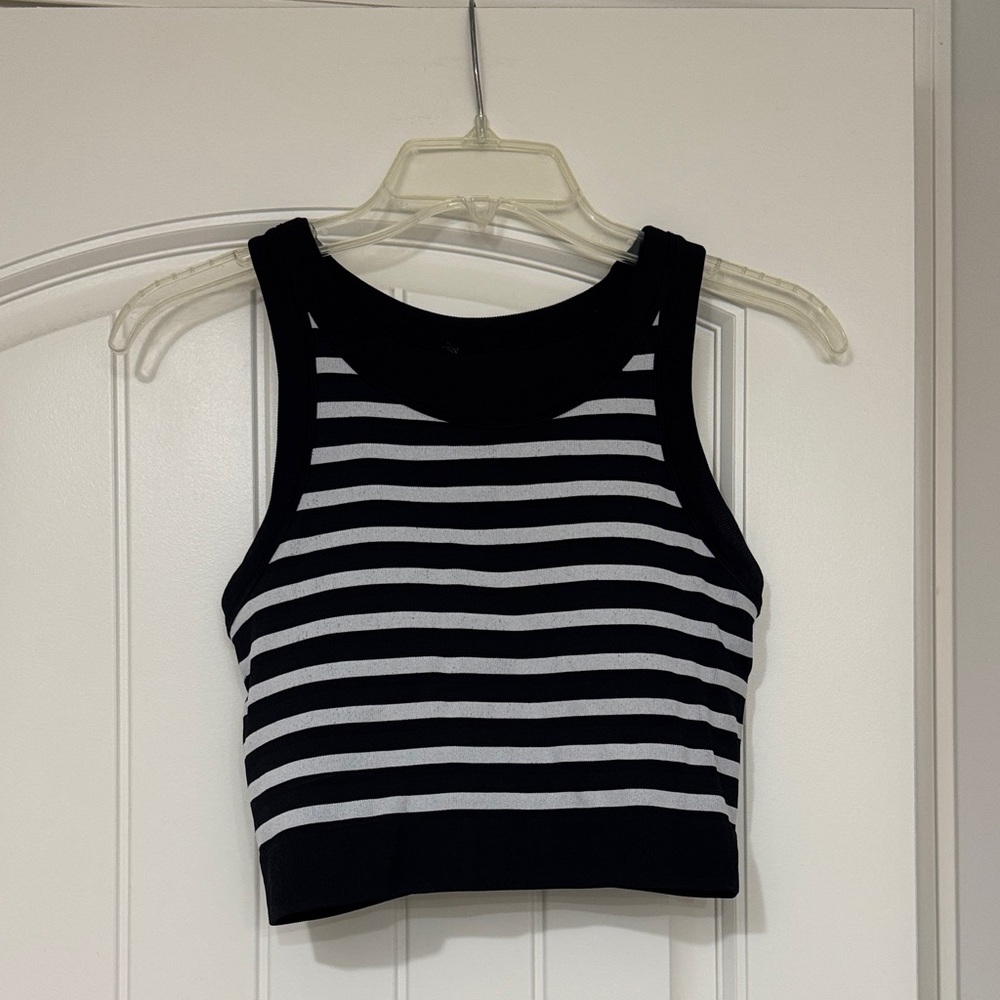 Zyia Striped Black and White Long Line Sports Bra